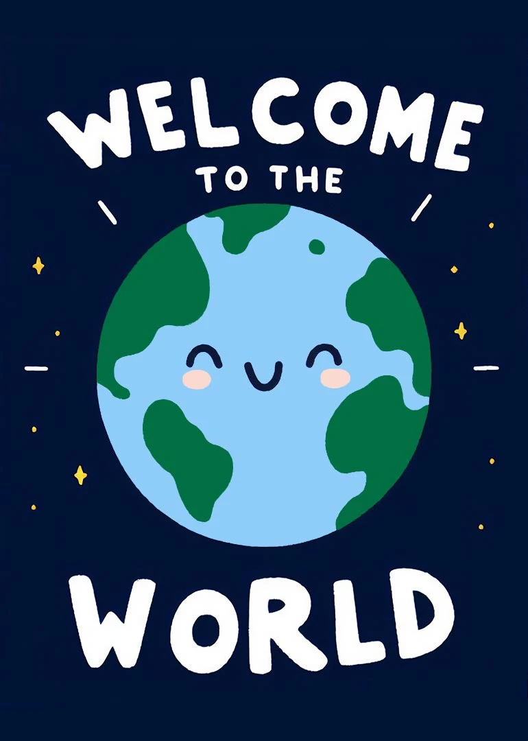 Adorable Earth Illustration New Baby Welcome Card