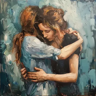 Comforting hug between friends