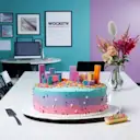 Colourful office leaving cake